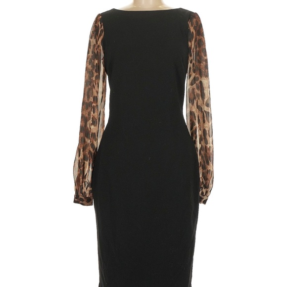Badgley Mischka Black Dress with Leopard Print Sleeves